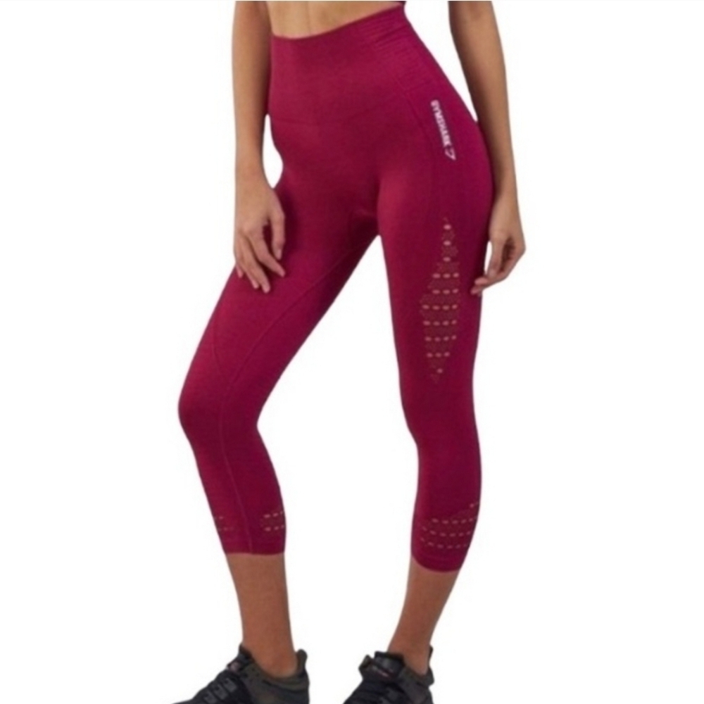 Gymshark Energy Seamless Crop Leggings Beet Burgundy Berry Red size Small